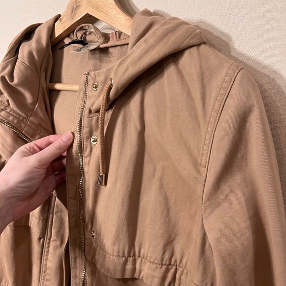 H&M Divided Dusty Pink Mauve Utility Jacket Lightweight Cotton Zip Front Hoodie - Picture 4 of 13